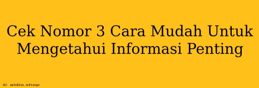 Cek Nomor 3 Cara Mudah Untuk Mengetahui Informasi Penting 